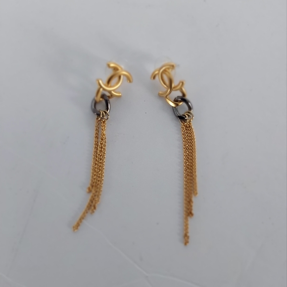 Fashion Earrings Two-toned Drop Chain - Picture 2 of 7